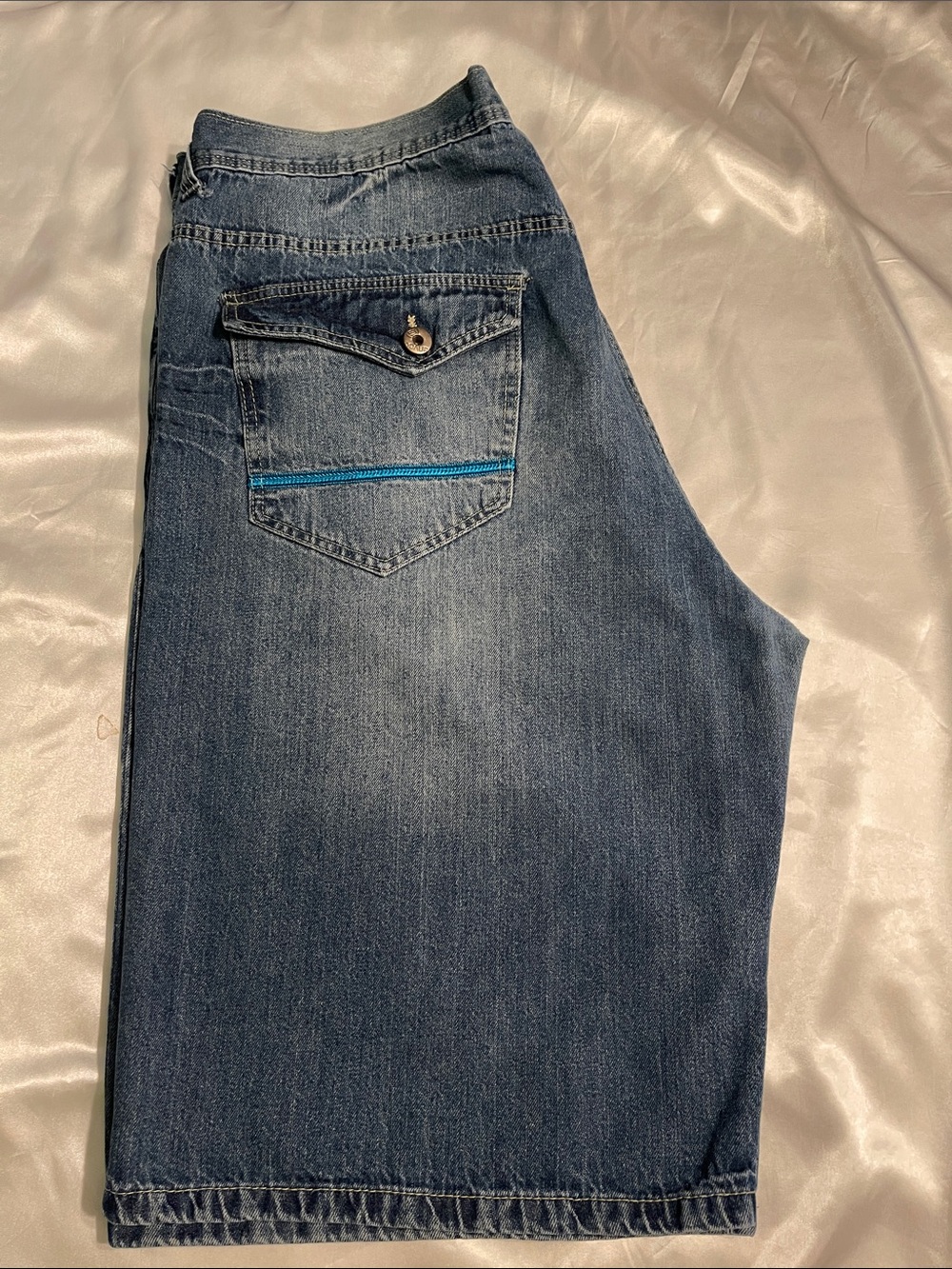 Enyce Straight Leg Dark Blue Denim Jeans with Blue Stitch Accent